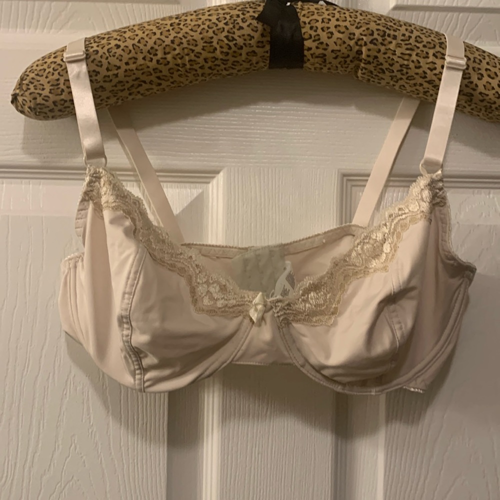 DELTA BURKE BRA-NEVER WORN (new) NUDE-BEIGE UNDERWIRE LACE ACCENTS 3 HOOK SZ 40D